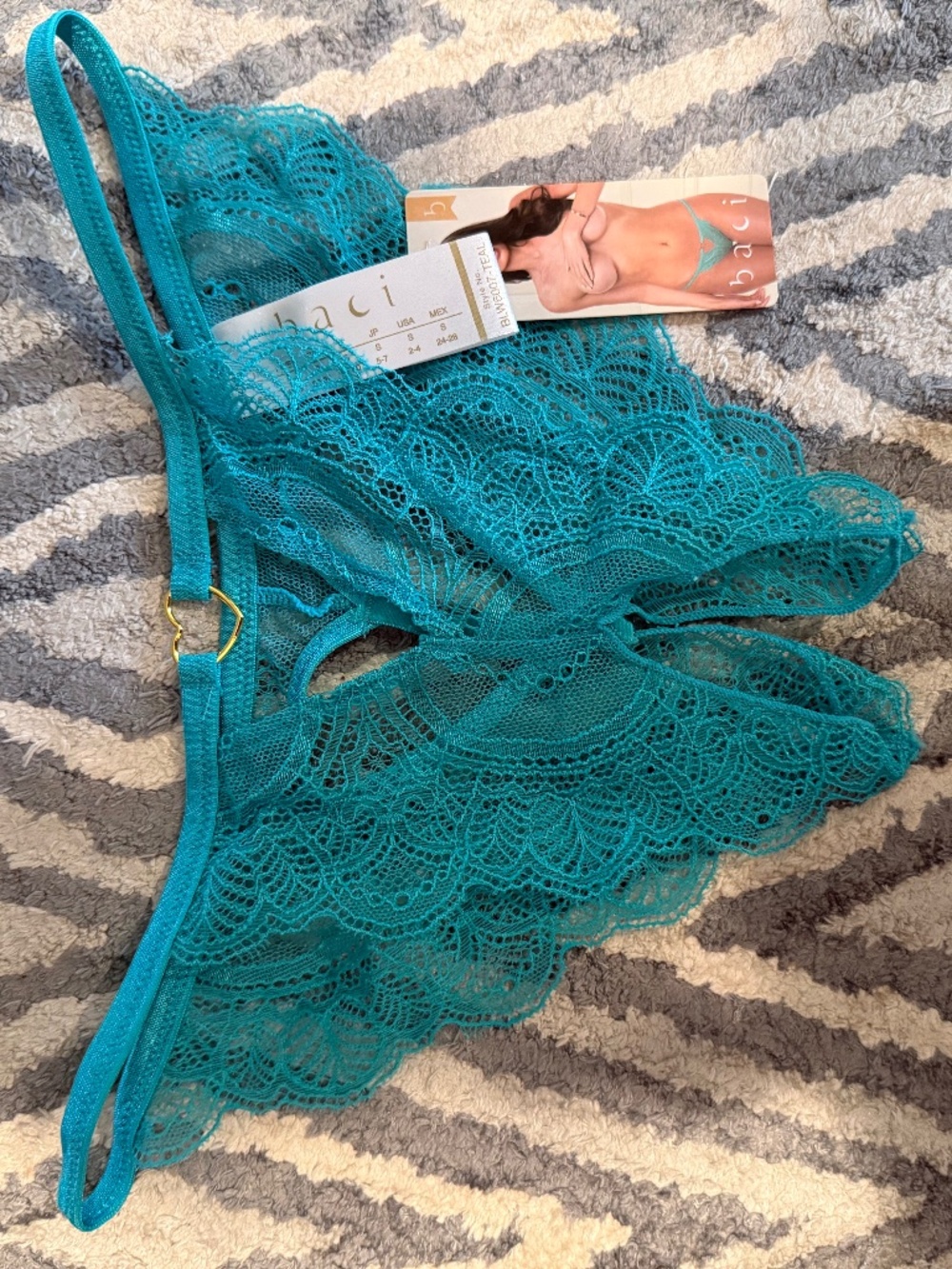 2 Lacey sexy things- teal pair crochless- black strappy